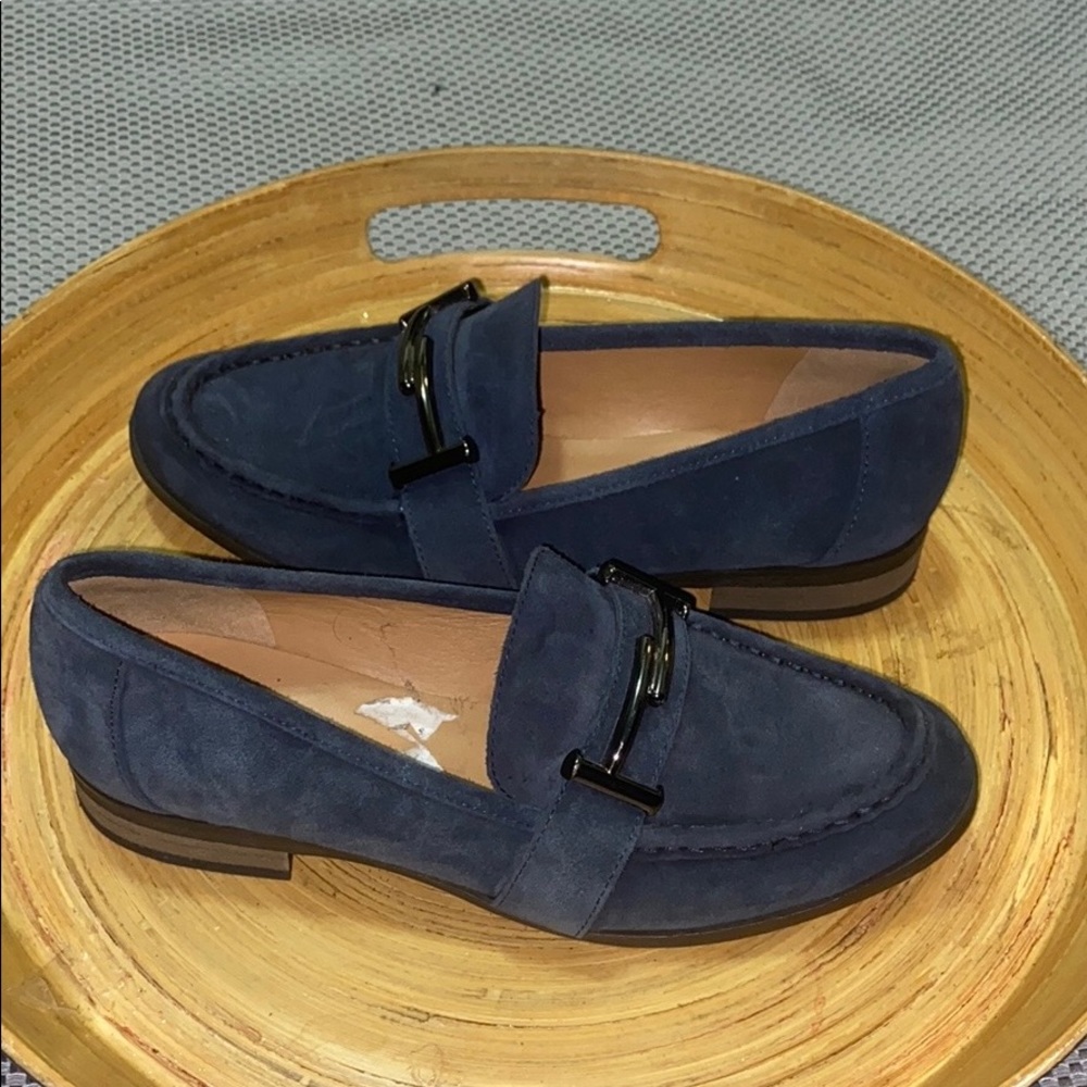 Women's Navy Suede Loafers with Metal Bit